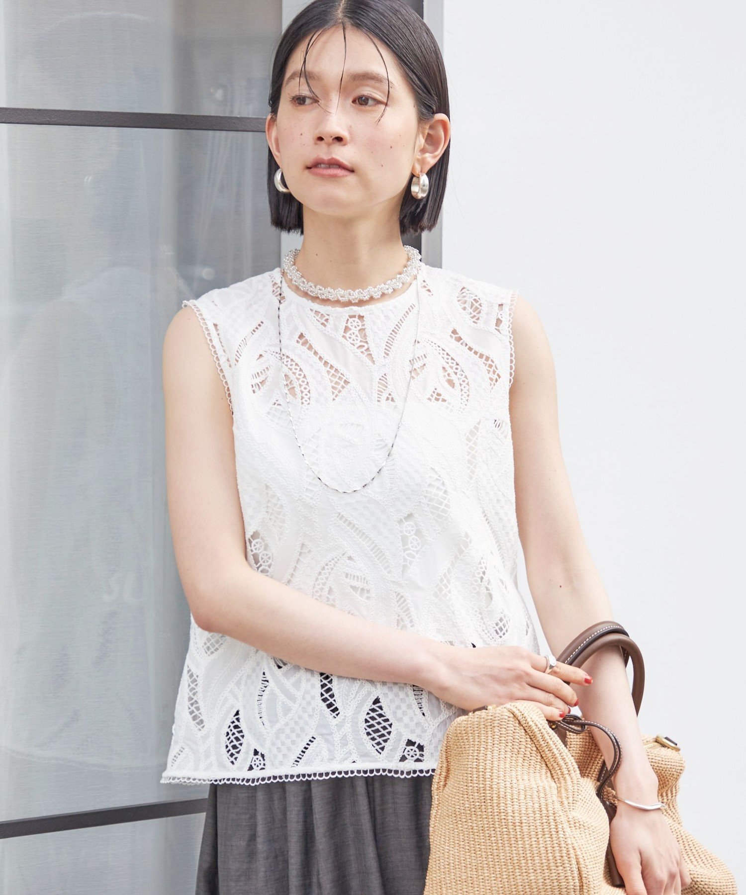 SHIPS WOMEN ＜手洗い可能＞刺繍 レース ノースリーブ プルオーバー シップス トッ...