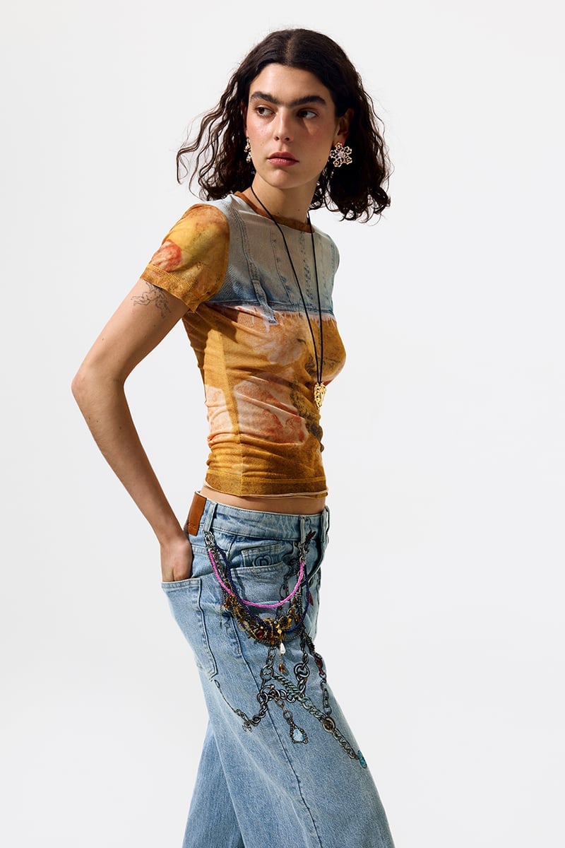 パッチワークTシャツ デシグアル トップス カットソー・Tシャツ イエロー