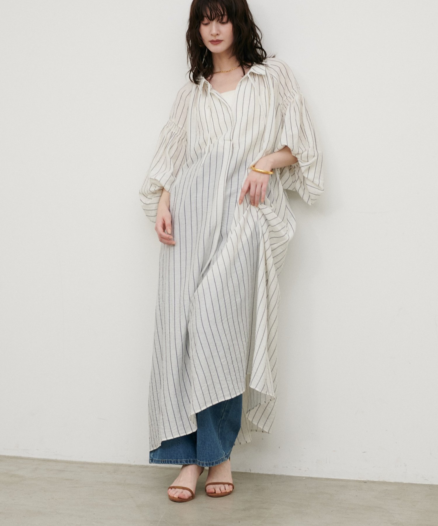 LARUTA ボリュームスリーブたっぷりギャザー襟付きワンピース ラルータ ワンピース・ドレス その他のワンピース・ドレス ホワイト オレンジ ブルー【送料無料】