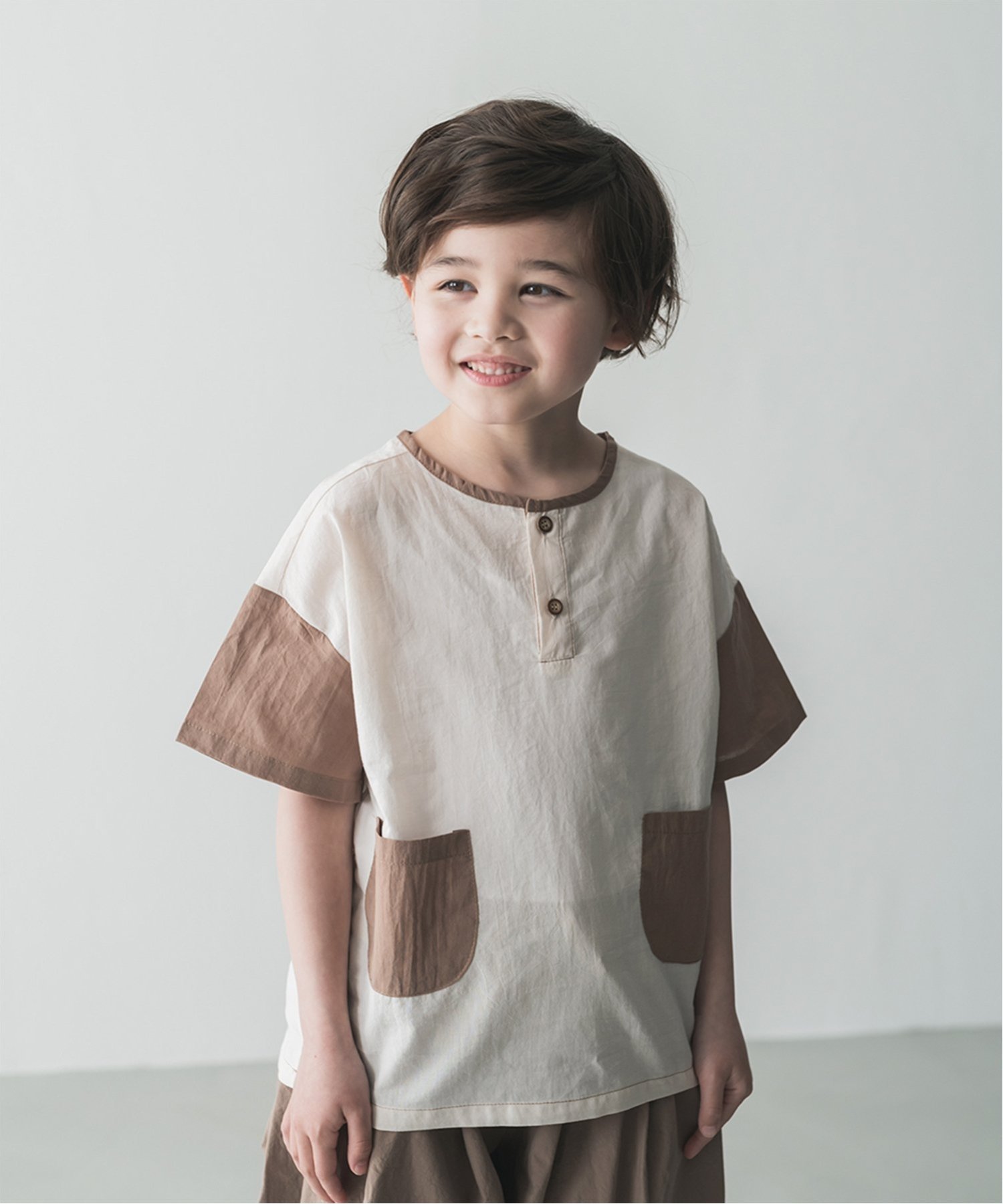 riziere 配色Tシャツ リジェール トップス シャツ・ブラウス ベージュ ブラウン イエローのサムネイル