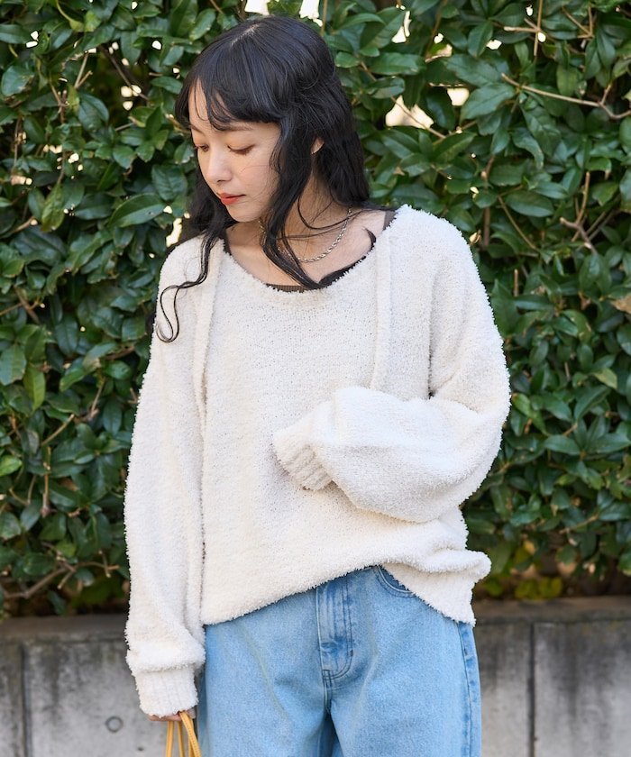 【SALE／80%OFF】FREAK'S STORE 2WAY リボン ニットプルオーバー フリークスストア トップス ニット ホワイト ブラック ピンクのサムネイル