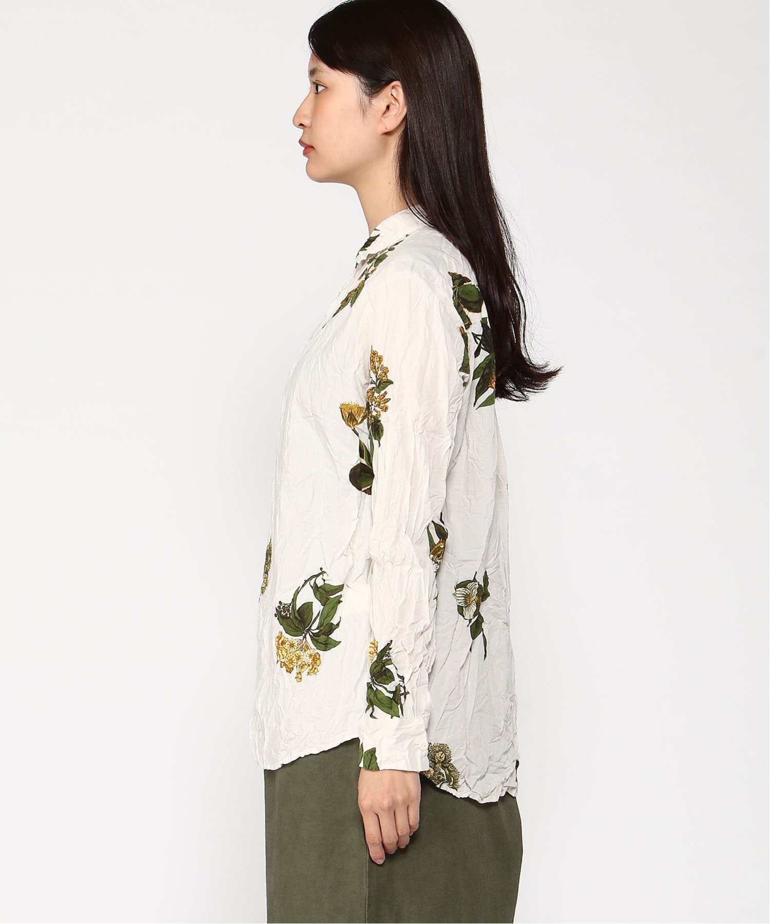 pas de calais pas de calais 【summer plants】 夏の植物プリントブラウス パドカレ トップス シャツ・ブラウス ホワイト ブラック