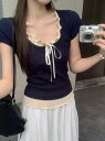 LADY LIKE 【春夏新作】胸リボンレイヤード風半袖トップス ディアベル トップス カットソー・Tシャツ ピンク グレー ネイビー ブラック