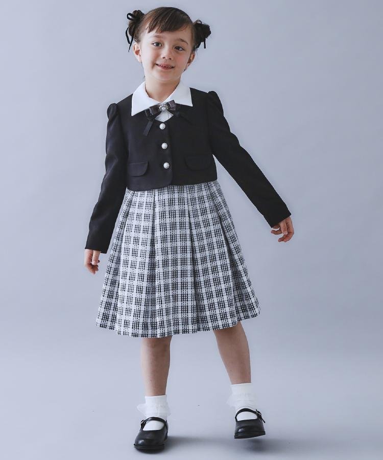 THE SHOP TK 【120-130/3点セット】ジャケット&チェックワンピース/入園・卒園・入学 ザ ショップ ティーケー ワンピース・ドレス その他のワンピース・ドレス ブラック【送料無料】