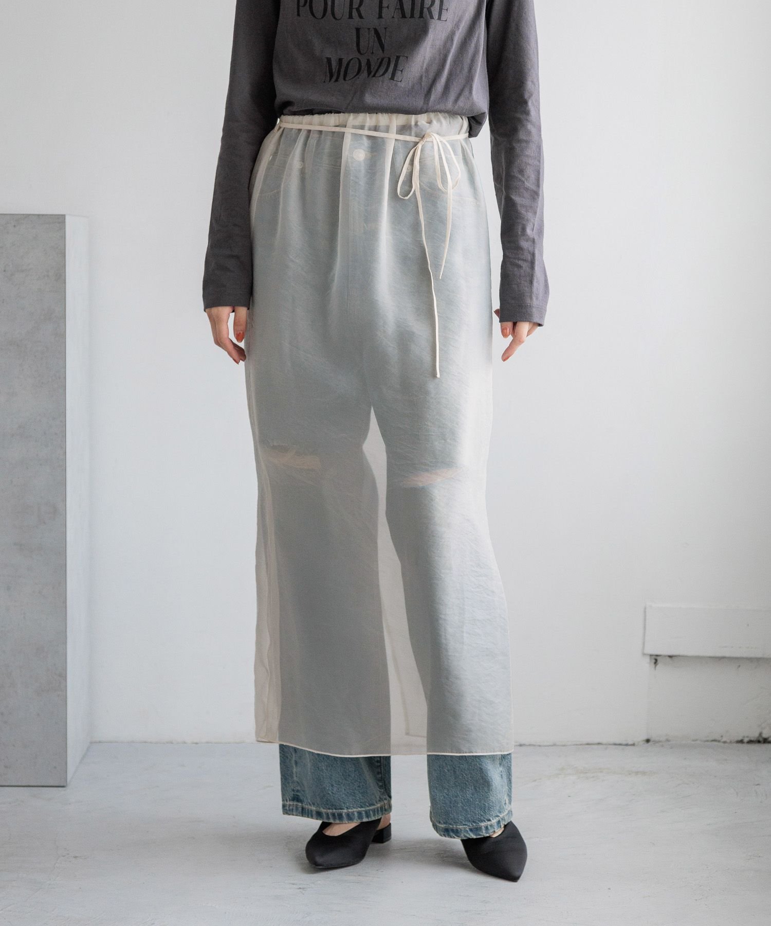 【SALE/50%OFF】LOWRYS FARM レイヤードシアーサテンスカート ローリーズファーム スカート ロング・マキシスカート ブラウン イエロー ホワ...