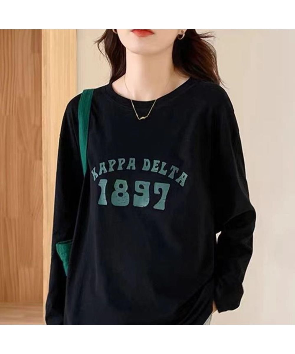 maison de LATIR バンドカラーシャツ 長袖 夏 フロントプリント長袖Tシャツ メゾンドラティール トップス カットソー・Tシャツ ブラック ホワイト