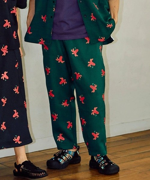ブッチャー総柄プリントイージーアンクルパンツ (WOMENS/MENS) ゴースローキャラバン パンツ その他のパンツ ブラック グリーン