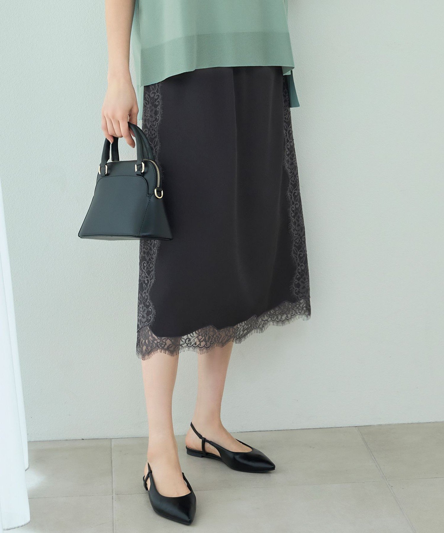 【SALE／40%OFF】自由区 S 【洗える】サテンレース スカート ジユウク スカート ロング・マキシスカート グリーン【送料無料】