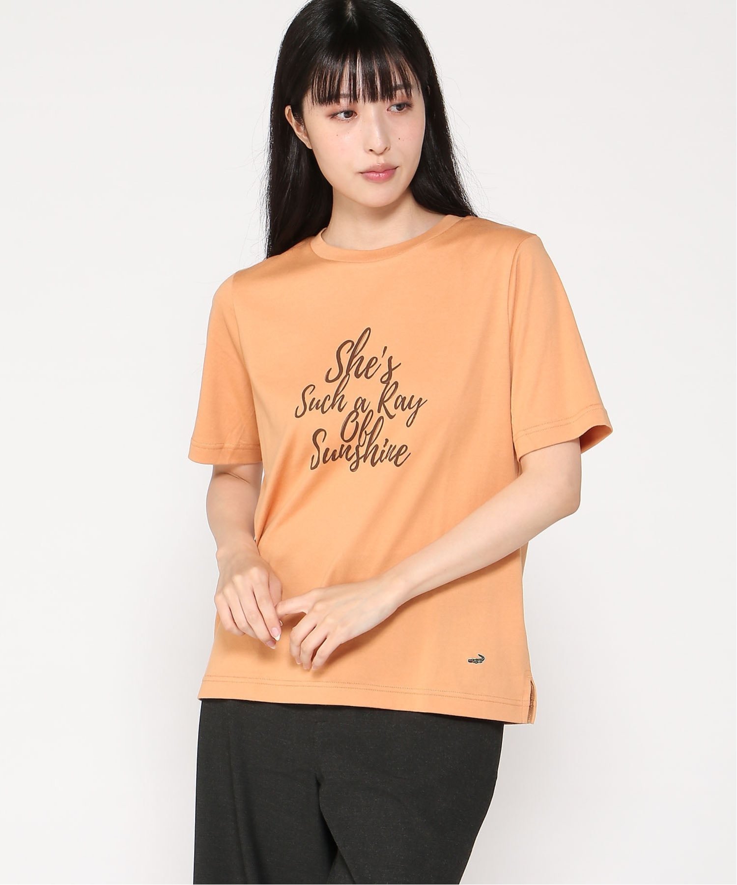 【SALE／30%OFF】CROCODILE (W)コットン ロゴプリント Tシャツ クロコダイル トップス カットソー・Tシャツ オレンジ ホワイト グレーのサムネイル