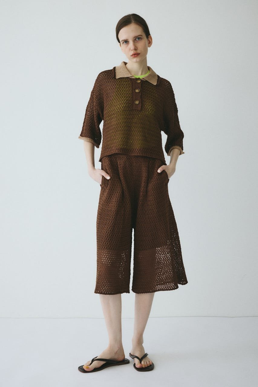 HeRIN.CYE Mesh knit half pants ヘリンドットサイ パンツ その他のパンツ ブラウン ネイビー