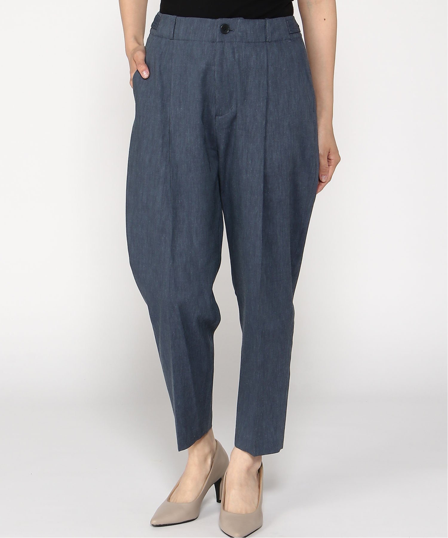 pas de calais pas de calais コットンリネン綾ストレッチ テーパード パンツ パドカレ パンツ その他のパンツ ネイビー ブルー グレー
