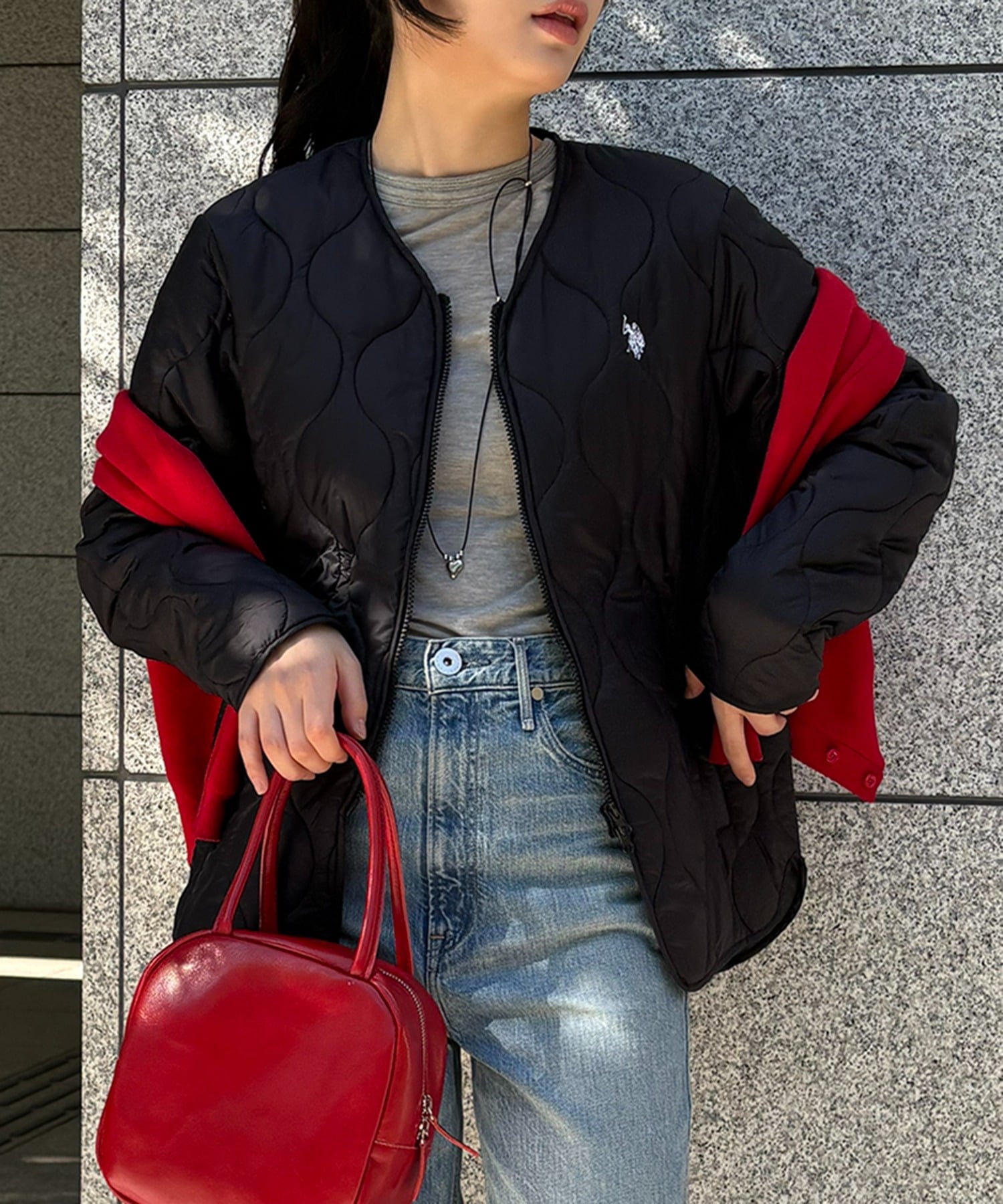 U.S. POLO ASSN. U.S. POLO ASSN./キルティングアウター ポロ セットアップセブン ジャケット・アウター その他のジャケット・アウター ブラック【送料無料】