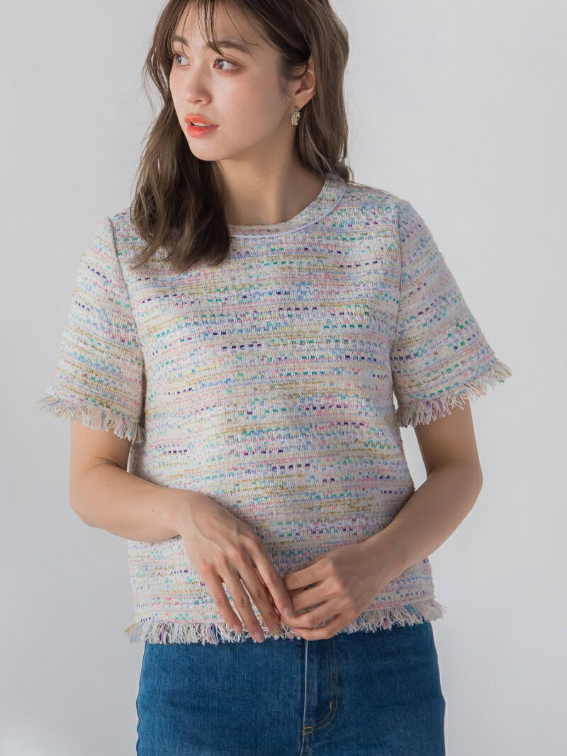【SALE／50%OFF】QUEENS COURT 【大きいサイズ】ツィードブラウス クイーンズコート トップス シャツ・ブラウス ベージュ ブラック【送料無料】のサムネイル