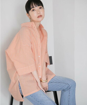 【SALE/57%OFF】LOWRYS FARM ストライプオーバーシャツ ローリーズファーム トップス シャツ・ブラウス オレンジ グリーン ブラック ブルー グレー イエロー