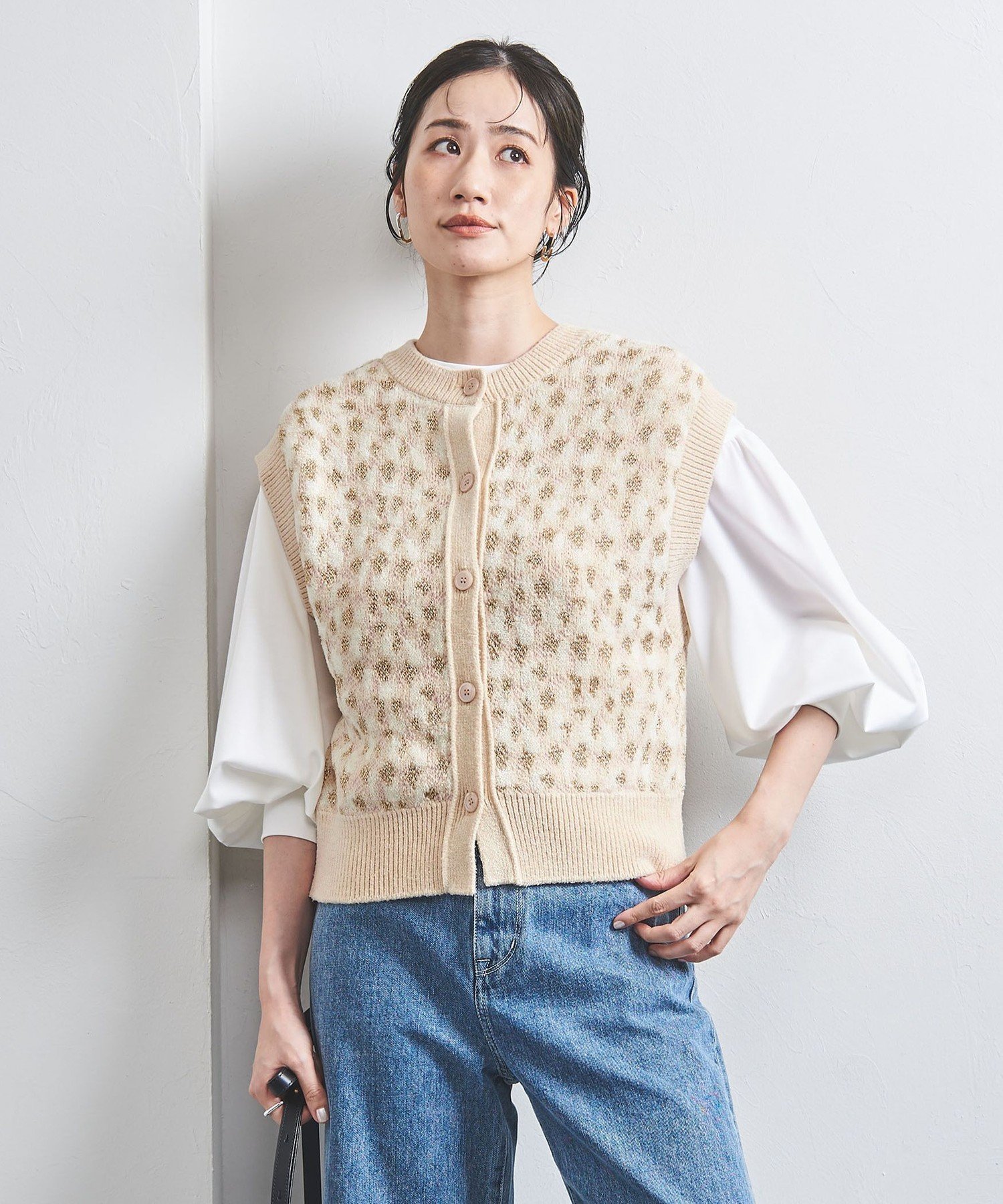 【SALE／60%OFF】UNITED ARROWS ジャカード 2WAY ニットベスト ユナイテッドアローズ アウトレット トップス ニット ブラック ベージュ【送料無料】