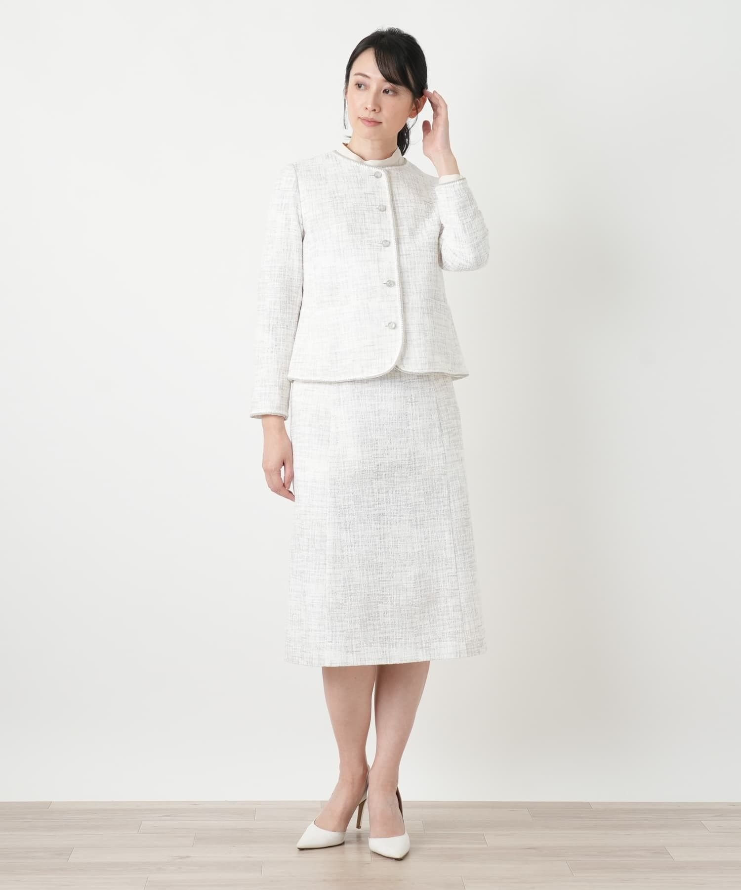 Leilian ツイードノーカラージャケット【BOURGE】 レリアン ジャケット・アウター テーラードジャケット・ブレザー ベージュ