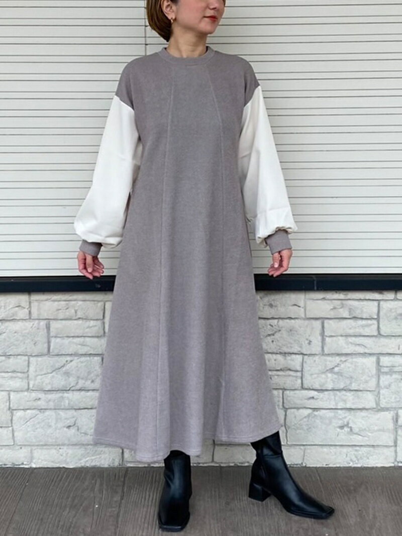 Chez toi 【着用動画あり】袖布帛Aラインワンピース シェトワ ワンピース・ドレス その他のワンピース・ドレス ブラウン ブラック グレー【送料無料】のサムネイル