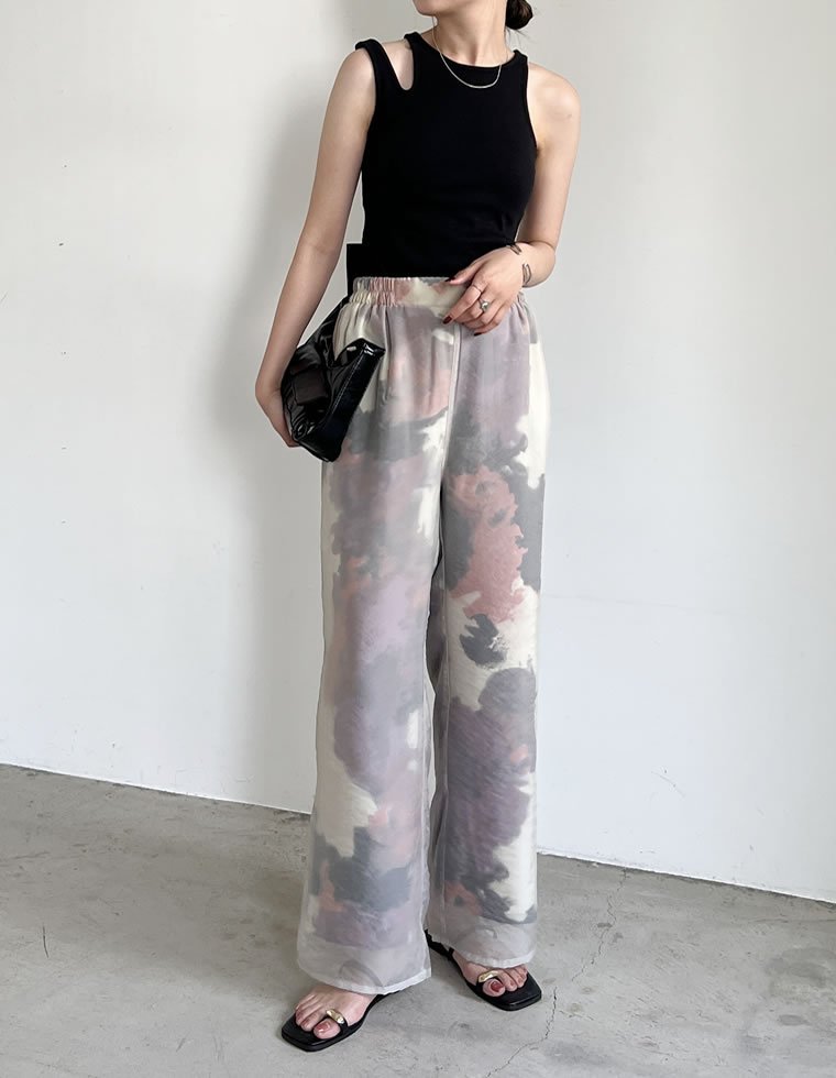 【SALE／25%OFF】Re:EDIT アート柄オーガンジーレイヤードパンツ リエディ パンツ その他のパンツ ホワイト【送料無料】 stylife-15053480 Rakuten Fashion サンプル画像2