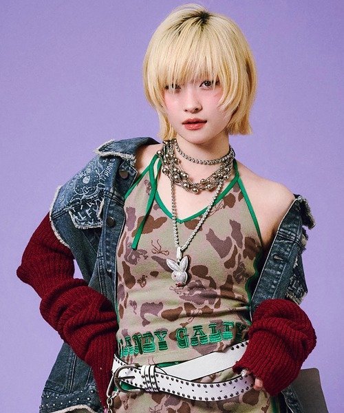 SELECT BRANDS GALFY/ガルフィー ハデカモキャミ(WOMENS) ジャックローズ トップス ノースリーブ・タンクトップ カーキグリーン ピンク