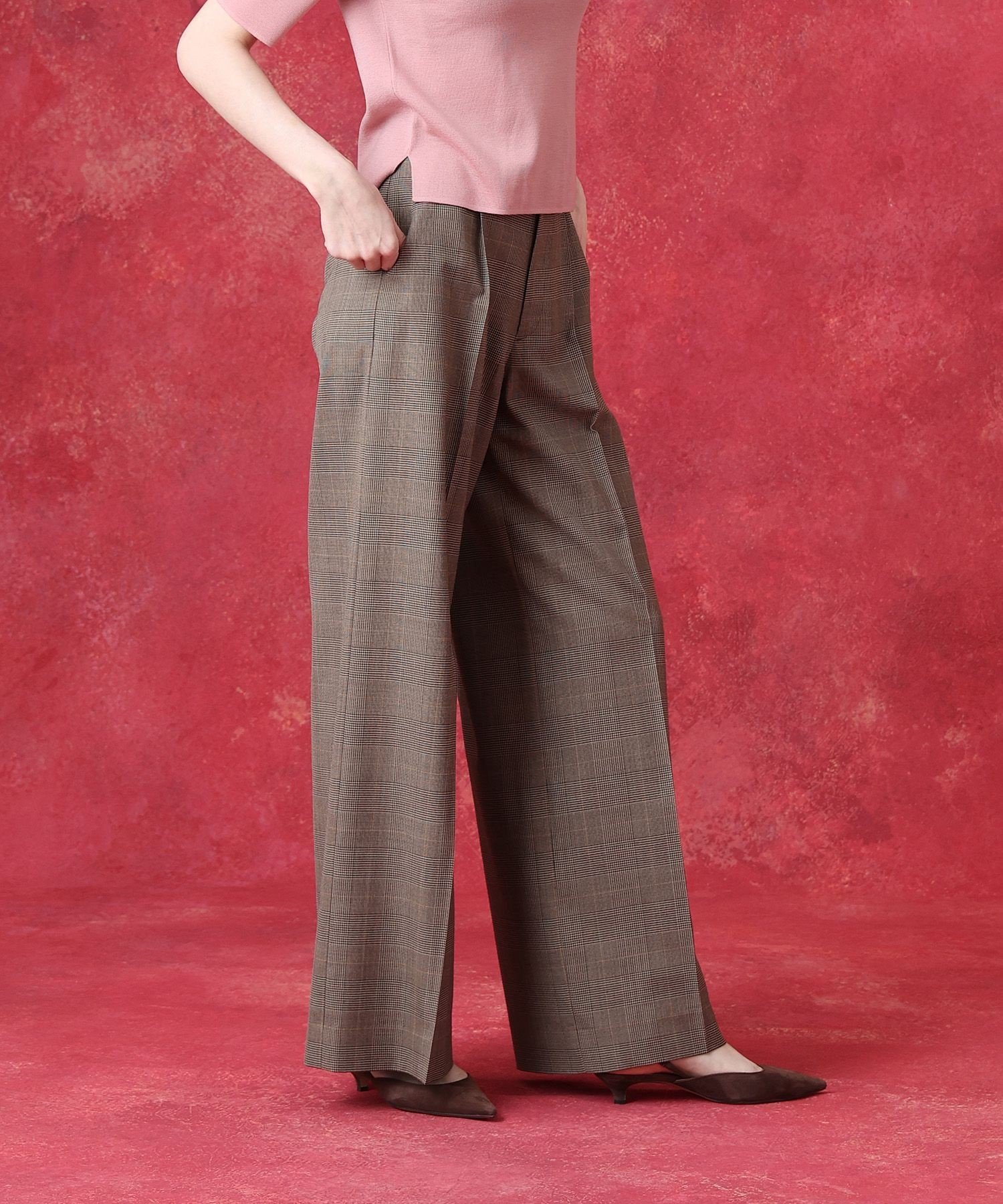 LOULOU WILLOUGHBY グレンチェックワイドパンツ アルアバイル パンツ その他のパンツ ベージュ