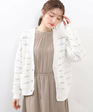 【SALE/40%OFF】SHOO・LA・RUE すかし編み柄ニットカーディガン シューラルー ニット カーディガン ホワイト グリーン ベージュ ネイビー