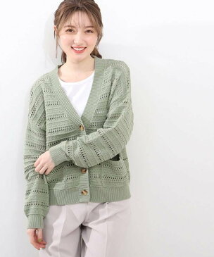 【SALE/40%OFF】SHOO・LA・RUE すかし編み柄ニットカーディガン シューラルー ニット カーディガン ホワイト グリーン ベージュ ネイビー