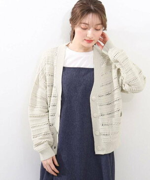 【SALE/40%OFF】SHOO・LA・RUE すかし編み柄ニットカーディガン シューラルー ニット カーディガン ホワイト グリーン ベージュ ネイビー