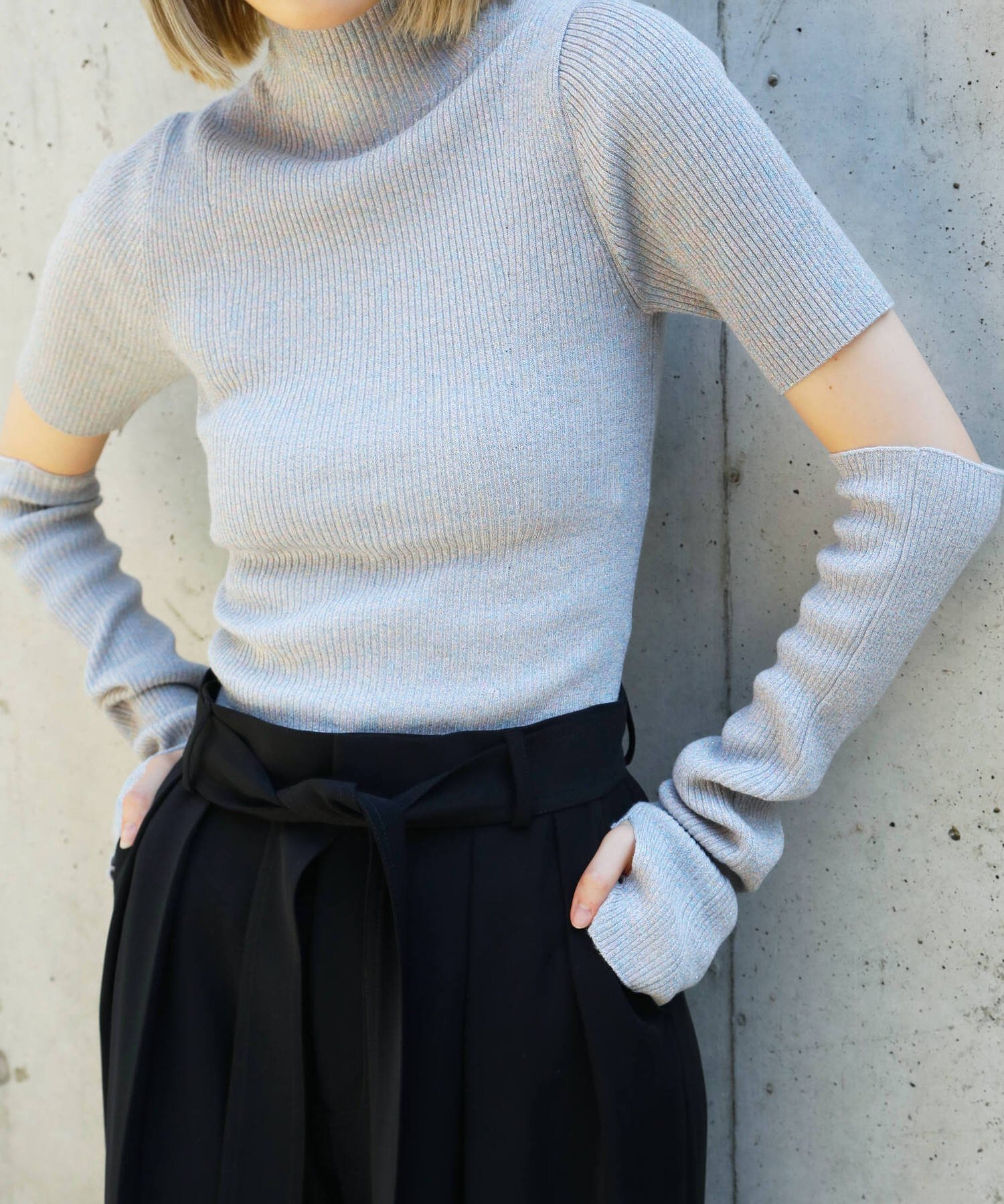 【SALE／40%OFF】LE CIEL BLEU LE CIEL BLEU/スパークリングヤーンタートルニットトップ / Sparkling Yarn Turtle Knit Top ルシェルブルー トップス ニット グレー レッド【送料無料】