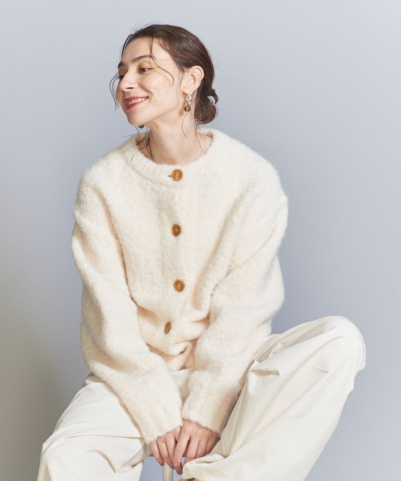 BEAUTY & YOUTH UNITED ARROWS ウールアルパカブレンド ブークレ ニット カーディガン ビューティ＆ユース ユナイテッドアローズ トップス カーディガン ホワイト グレー レッド グリーン【送料無料】のサムネイル