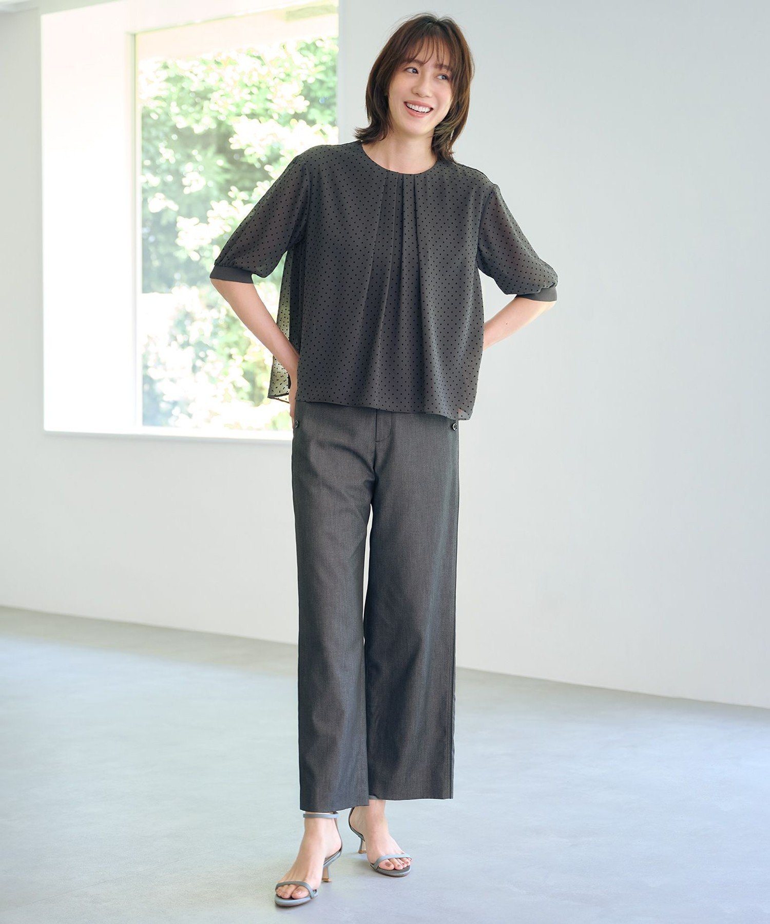 J.PRESS 【洗える】ドットフロッキープリント フレア カットソー ジェイプレス トップス カットソー・Tシャツ ブラウン