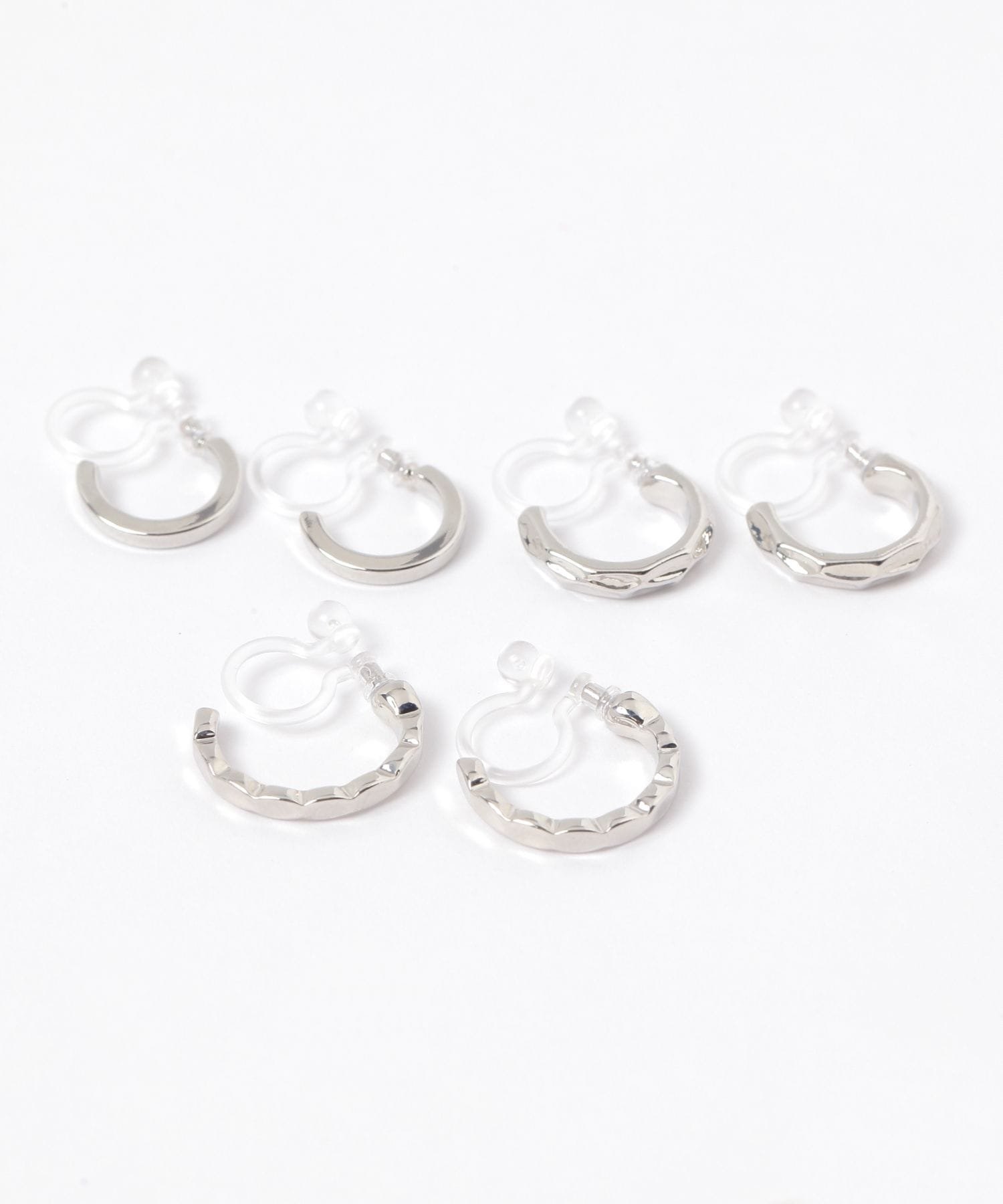 LAKOLE ダメージフープノンホールピアス3セット ラコレ アクセサリー・腕時計 イヤリング・イヤーカフ ゴールド シルバー