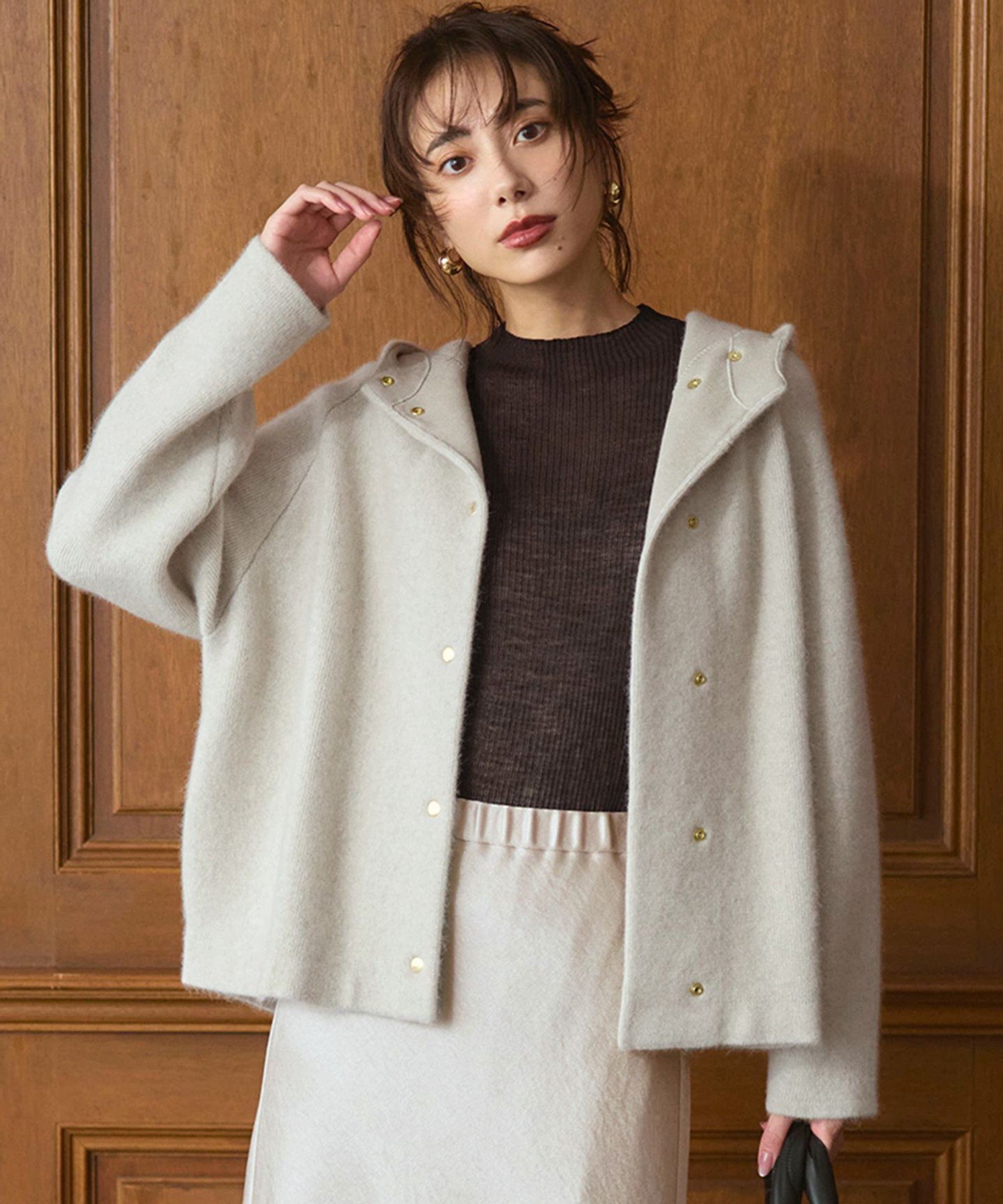 23区 ラクーンブレンドダブルフェイス ニット フーディー ニジュウサンク トップス カーディガン グレー ホワイト ベージュ【送料無料】のサムネイル