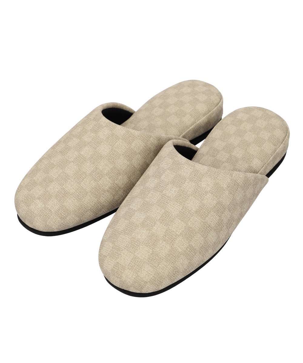 BACKYARD FAMILY 合皮スリッパ チェッカー Mサイズ ローラ インテリア・生活雑貨 その他のインテリア・生活雑貨 ベージュ ブラウン