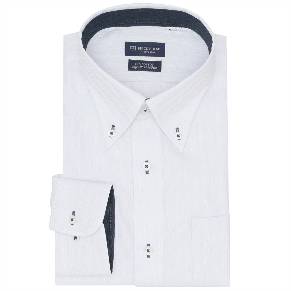 【SALE／30%OFF】BRICK HOUSE by Tokyo Shirts 【超形態安定・大きいサイズ】 ボタンダウン 長袖 形態安定 綿100% ワイシャツ BM01K104AA13B4V-10 トーキョーシャツ スーツ・フォーマル Yシャツ・カッターシャツ ブルー【送料無料】