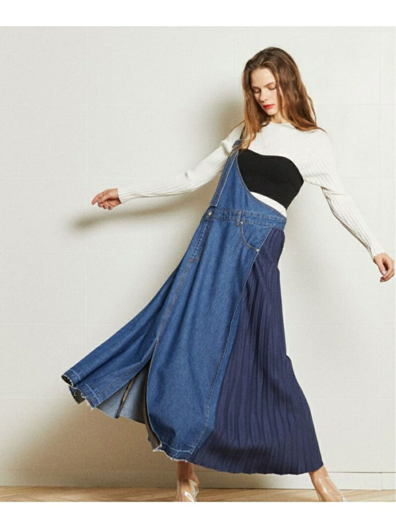AULA AILA ワンショルダー ジャンパースカート アウラアイラ ワンピース・ドレス ジャンパースカート ブルー ブラック【送料無料】のサムネイル
