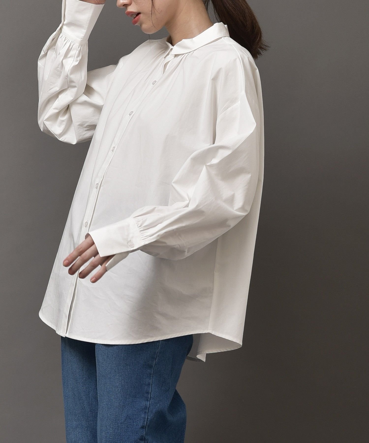 【SALE／50%OFF】R・P・S pura 衿付ギャザーLSブラウス アールピーエス トップス シャツ・ブラウス ホワイト ベージュ ブラウン ブルーのサムネイル