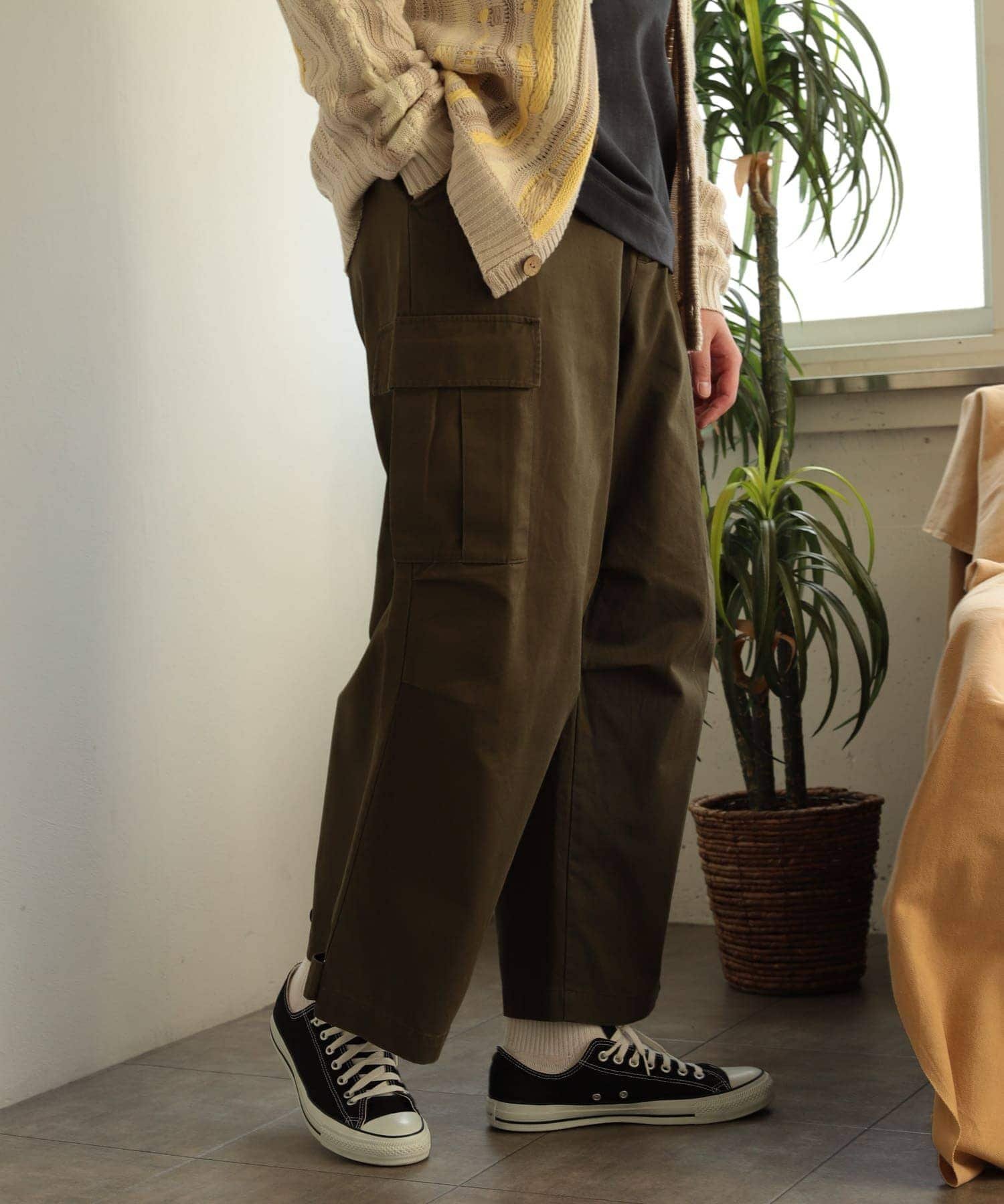 SENSE OF PLACE ウォッシュドカーゴワイドパンツ センス オブ プレイス パンツ その他のパンツ カーキグリーン ブラック