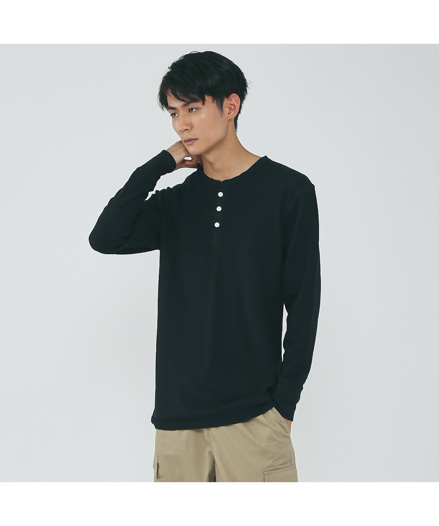 ABAHOUSE LASTWORD 【JEMORGAN/ジェーイーモーガン】ワッフル ヘンリーネック ロングスリーブ アバハウス トップス カットソー・Tシャツ グレー ホワイト ネイビー ブラック カーキグリーン