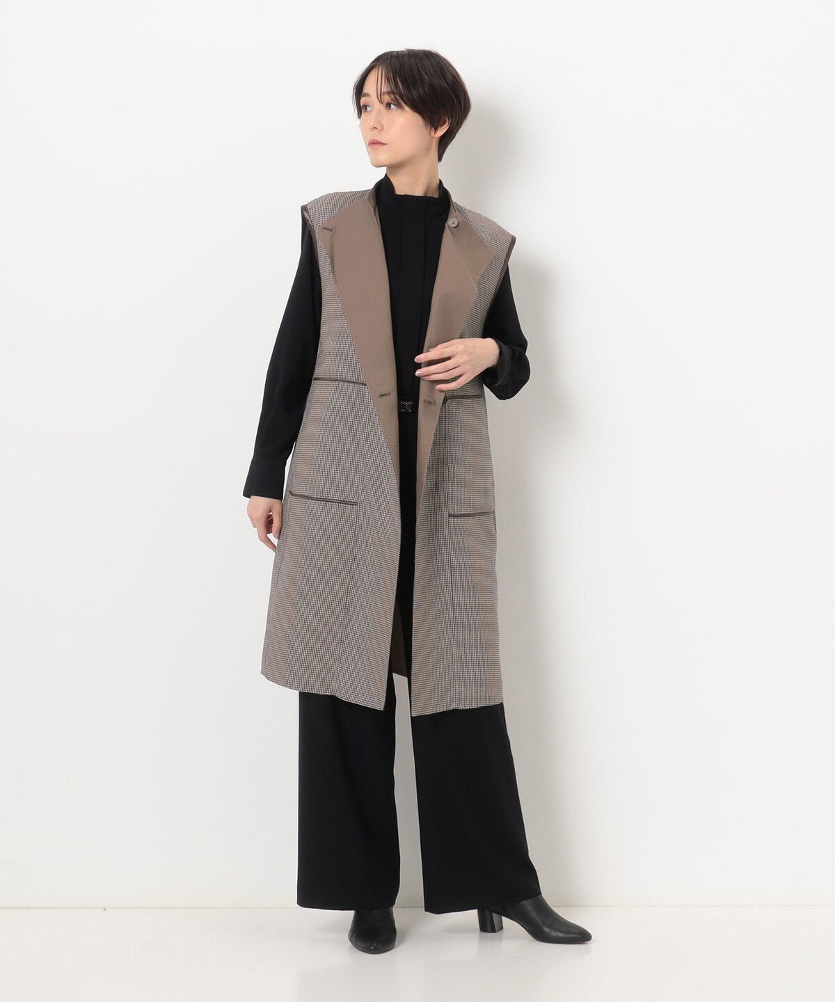 【SALE／64%OFF】K.T KIYOKO TAKASE 【リバーシブル】無地*ハウンドトゥースダブルフェイス ロングジレ コムサ トップス ベスト・ジレ【送料無料】 3