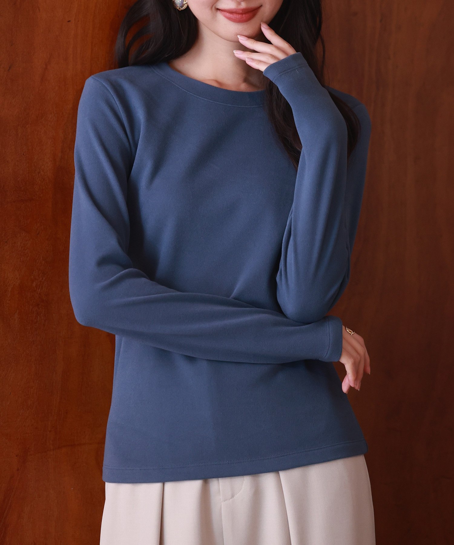 【SALE/50%OFF】SAISON DE PAPILLON 暖かいフリースクルーネックトップス セゾン・ド・パピヨン トップス ニット ブラウン ブラック ...