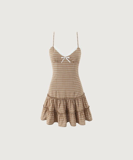 LA POMME petit Plaid Lace Tiered Cami Dress ラポミ・プチ ワンピース・ドレス その他のワンピース・ドレス ブラウン【送料無料】 LA POMME petit Plaid Lace Tiered Cami Dress ラポミ・プチ ワンピース・ドレス その他のワンピース・ドレス ブラウン【送料無料】