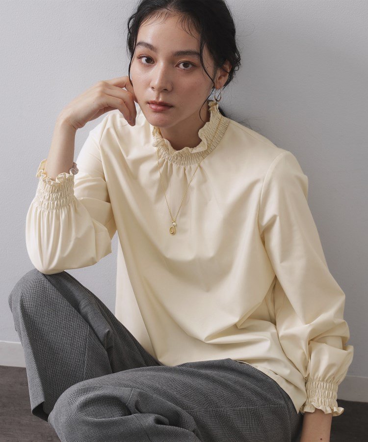 【SALE／20%OFF】OPAQUE.CLIP シャーリングハイネックブラウス【洗濯機OK】 オペークドットクリップ ト..