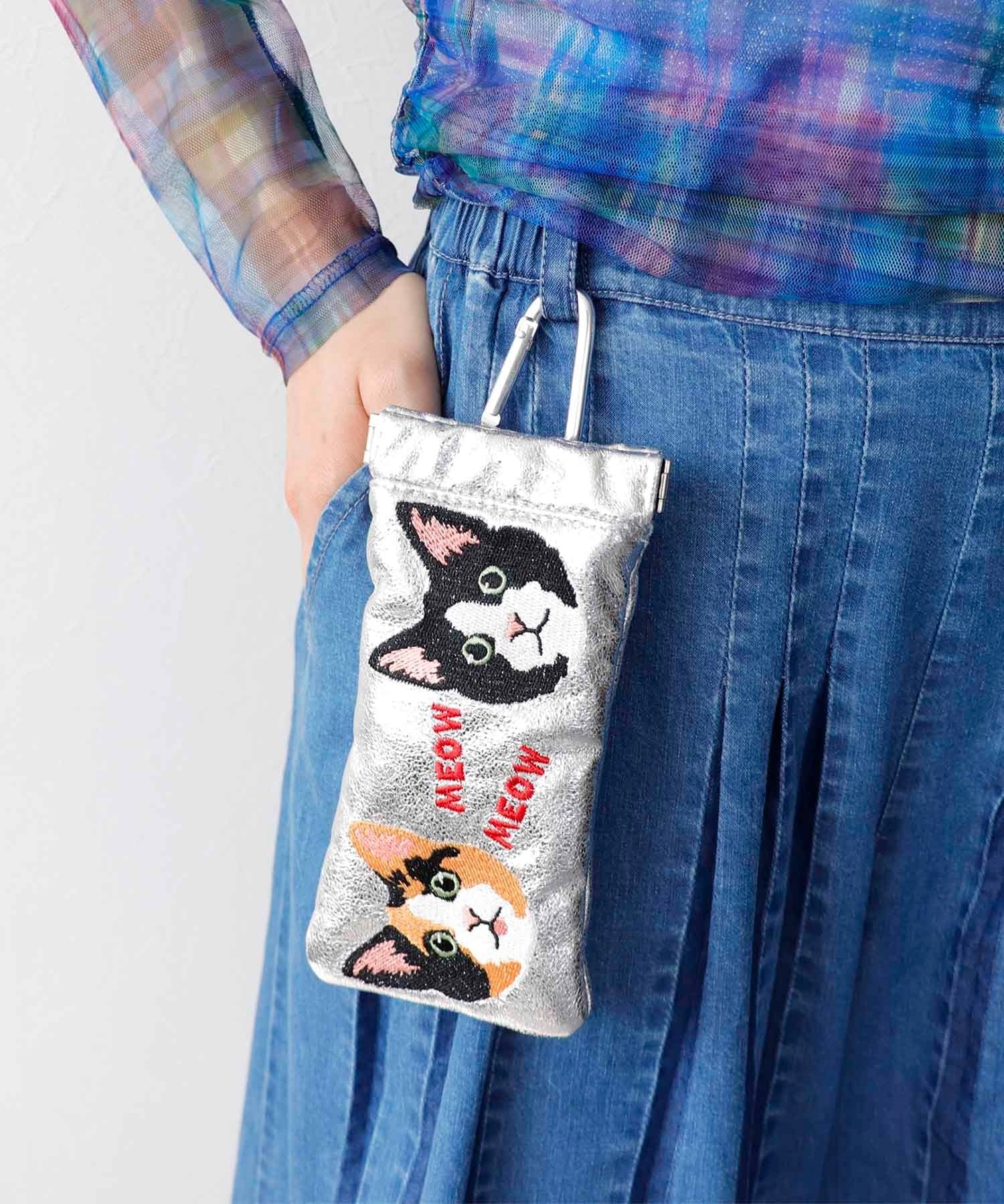 Three Four Time Three Four Time/刺繍サングラスケース スリーフォータイム 財布・ポーチ・ケース ポーチ シルバー