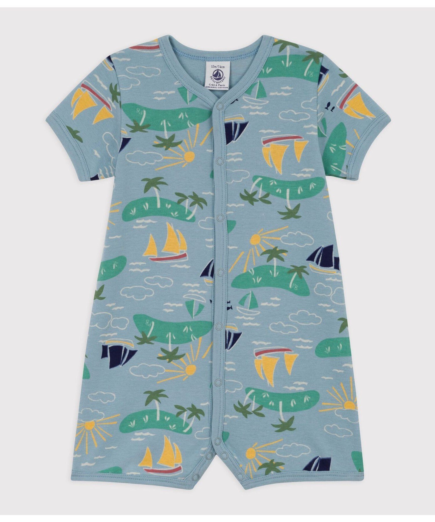 【SALE／10%OFF】PETIT BATEAU プリントショートロンパース プチバトー マタニティウェア・ベビー用品 ロンパース・カバーオール ブルー【送料無料】