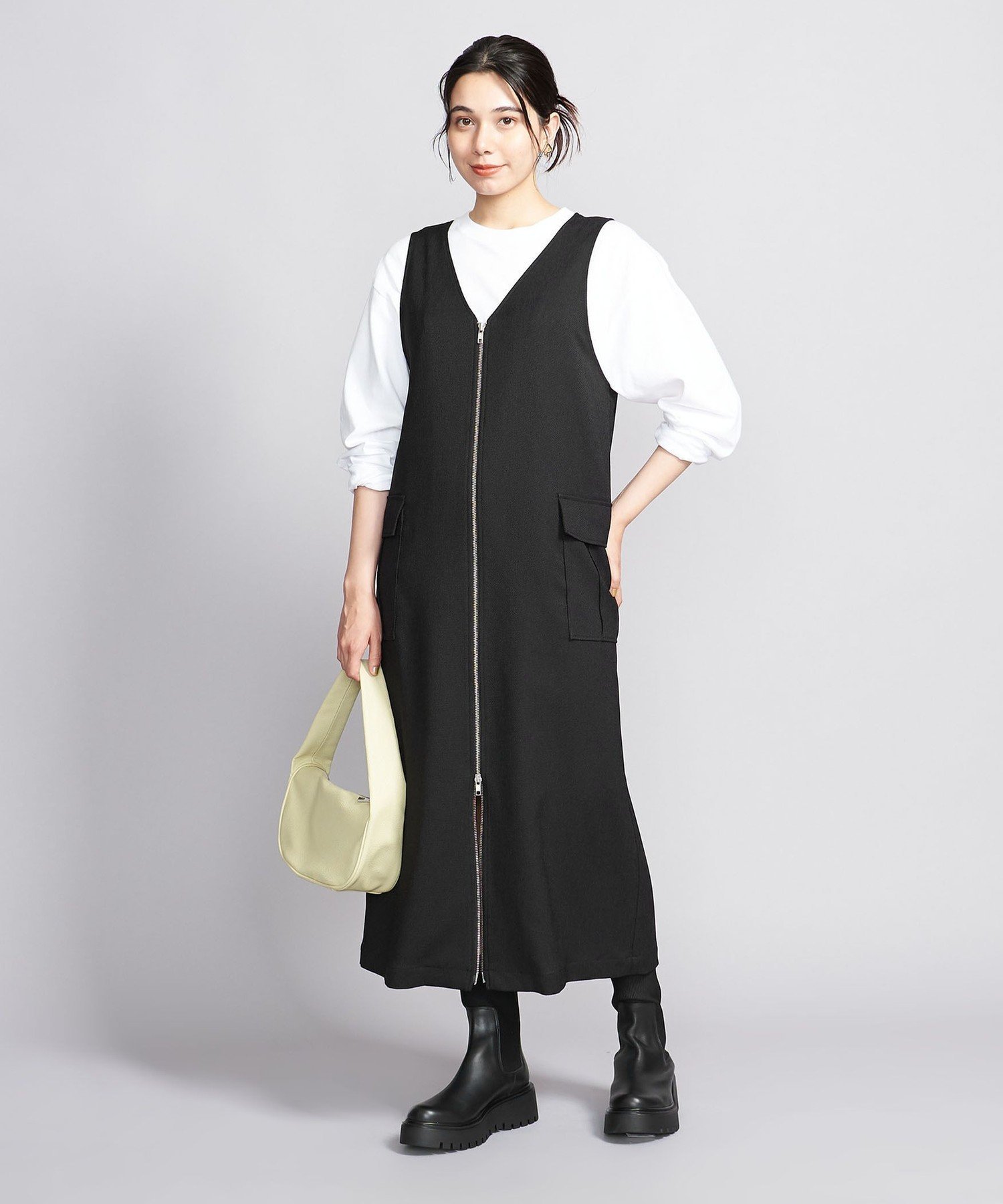 【SALE／70%OFF】BEAUTY&YOUTH UNITED ARROWS フロントジップ ジャンパースカート -2WAY/ウォッシャブル- ユナイテッドアローズ アウトレット ワンピース・ドレス ワンピース ブラウン ブラック【送料無料】のサムネイル