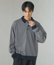 Upscape Audience 日本製ボンバーヒートツイードスウェットライク長袖ポロシャツ カジュアル トップス スウェット・トレーナー グレー ブラウン ブルー【送料無料】