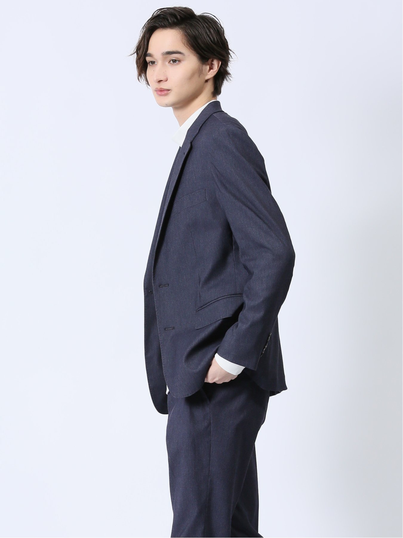 m.f.editorial ストレッチ スリムフィット 2ボタンジャケット デニム風紺(セットアップ可能) 【25SS】 メンズ セットアップ ジャケット ビジネス カジュアル アウター ライトアウター 通勤 仕事 タカキュー スーツ・フォーマル スーツジャケット ネイビー【送料無料】