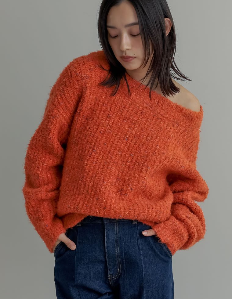 楽天市場】オフショルダー ニット（カラーオレンジ）（ニット