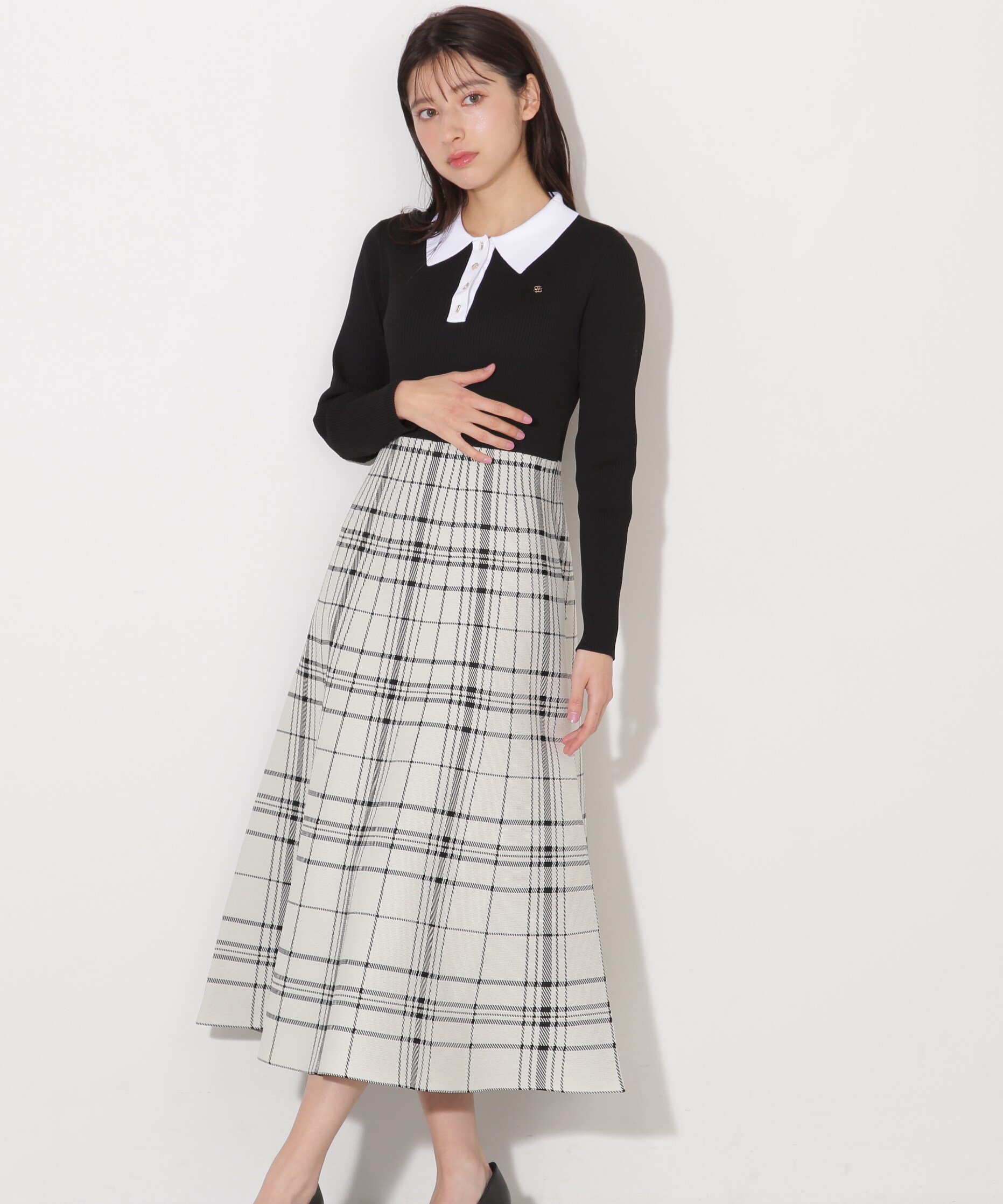 JILL by JILL STUART ポロシャツ切り替えチェックニットワンピース ジル バイ ジル スチュアート ワンピース・ドレス ワンピース ピンク ベージュ ネイビー ブラック【送料無料】のサムネイル