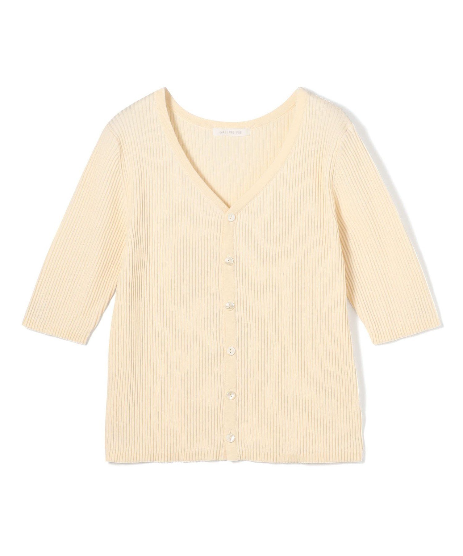 GALERIE VIE ギザコットンリブ Vネックカーディガン トゥモローランド トップス カーディガン ネイビー ベージュ ブルー【送料無料】